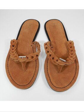 Rag & Bone Melrose Thong Flat Slide Sandals Size 6.5 Redwood Brown Woven Suede